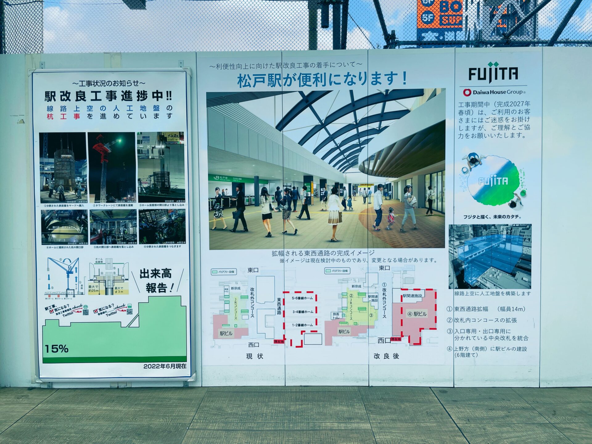 松戸駅前の工事現場の看板